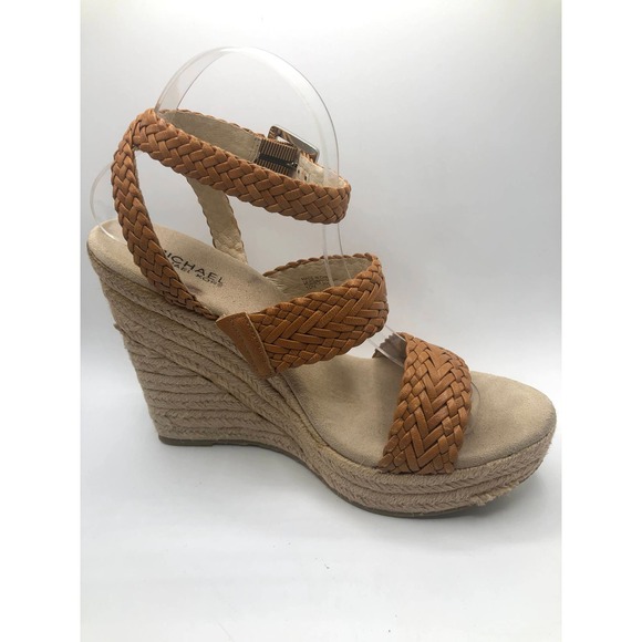 Michael Kors Tan‎ Braided Espadrille Wedge Heel Platform Sz 10 - Picture 1 of 9